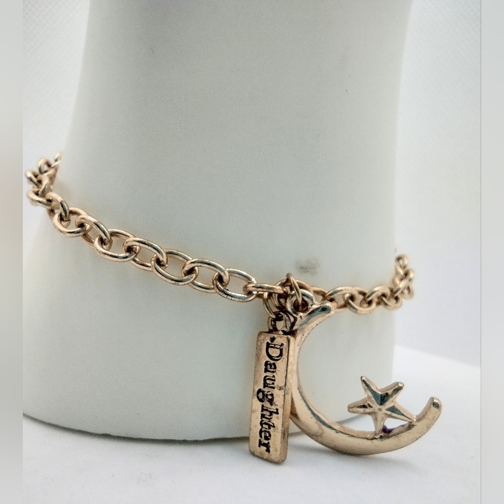 Fashion Gold Toned Daughter Moon Star Bracelet